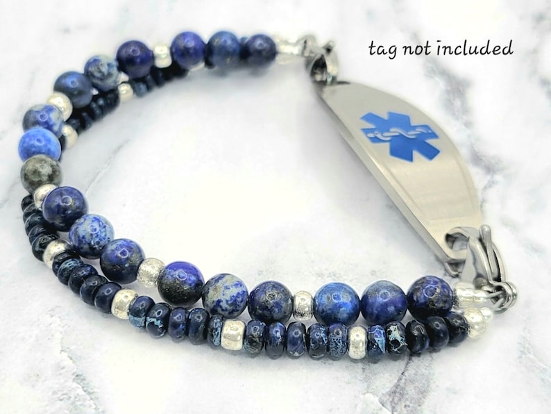 Medical Bracelet Attachment , Lapis Lazuli & Jasper, Medical ID Bracelet Women, Diabetes Alert Bracelet, Medical Alert, Interchangeable image 6