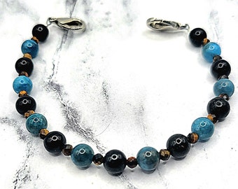 Medical Alert Bracelet, Neon Apatite, Black Tourmaline and Tiger's Eye Bracelet, Interchangeable Medical ID Bracelet, Anxiety Relief