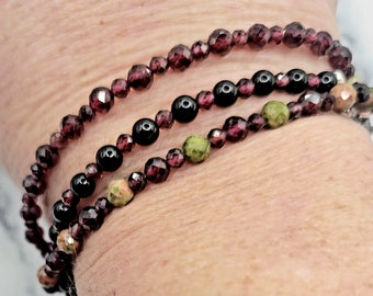 3-Strand Interchangeable Medical Alert Bracelet w/ Garnet, Onyx & Unakite,  Medical ID Bracelet Women, Fertility, Pregnancy, Recovery