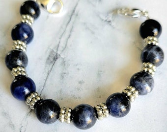 Medical ID Bracelet Attachment w/ 10mm Sodalite, Medical Alert Bracelet for Women, Diabetes Bracelet, Interchangeable Band