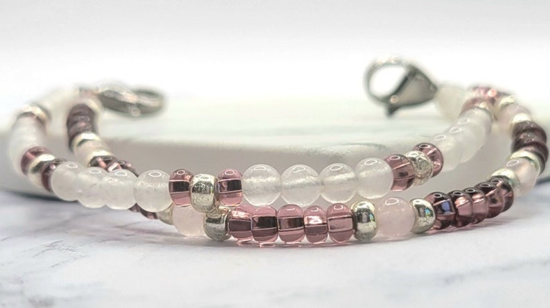 Medical Bracelet Attachment, Snow Quartz & Rose Quartz Medical ID Bracelet for Women, Diabetic Bracelet, Medical Alert, Interchangeable image 9