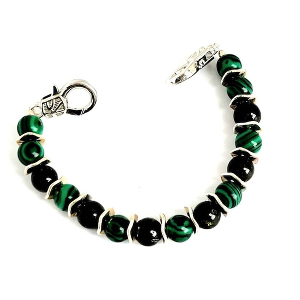 Medical Bracelet Attachment with Black Tourmaline & Malachite,  Medical ID Bracelet for Women, Interchangeable, Diabetes Bracelet