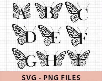 Butterfly Monogram Alphabet Svg, Png, Flower Monogram Frame Alphabet, Cut File for Cricut, 26 Individual Cut File, Cut File for Cricut