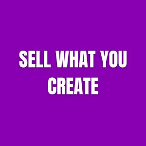 K&ouml;nnte beinhalten: Lilafarbener Hintergrund mit wei&szlig;em Text, der "SELL WHAT YOU CREATE" lautet.