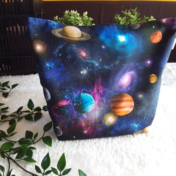 Kindertasche, Einkaufstasche, Kindergartentasche, Stoffbeutel, Spielzeugtasche, Tasche mit Planeten