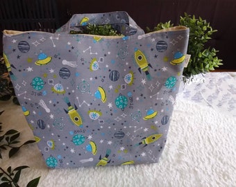 Kindertasche, Einkaufstasche, Kindergartentasche, Stoffbeutel, Spielzeugtasche, Tasche mit Raketen