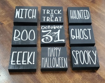 Handmade Halloween Wood Blocks: Spooky Tiered Tray Decor