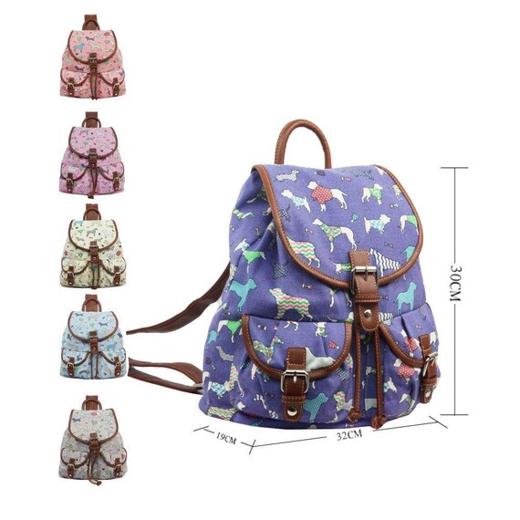 Womens Assorted Dog Print Canvas Laptop Backpack Handbag Rucksack Shoulder Bag Womens Assorted Dog Print Canvas Laptop Backpack Handbag Rucksack Shoulder Bag
