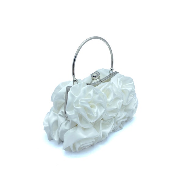 Satin Elegant Rose Design Handle Womens Clutch Bag