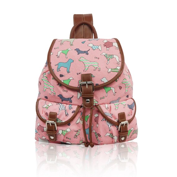 Dog Rucksack Double Pocket Childrens Canvas Dog Print Kids 