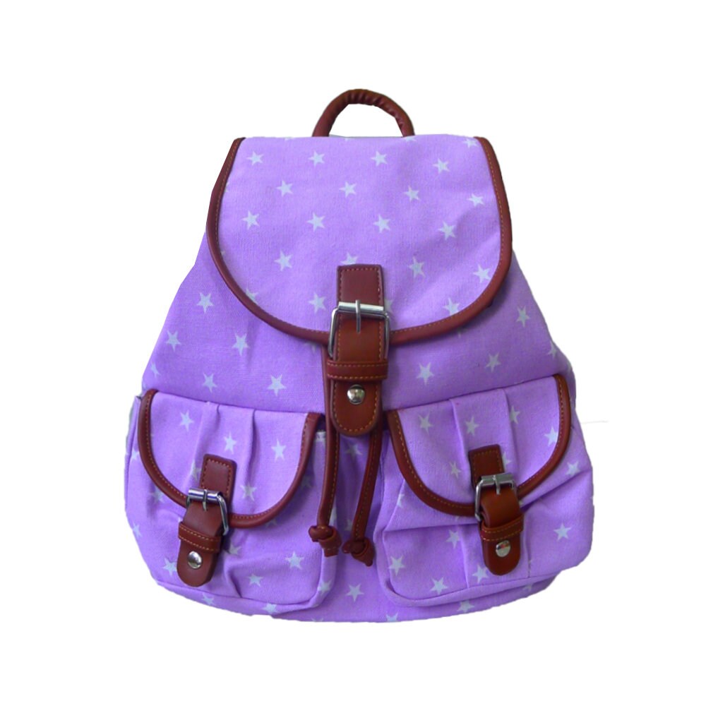 Womens Star Double Pocket Backpack Childrens Canvas Star Print