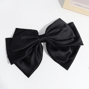 Womens Bow Hair Ribbon, Satin Finish, Barrette Clip, Polyester Hair Clip, Hair Scarf, Hair Bow Accessory, Hair Ribbon, Black Ribbon, Party