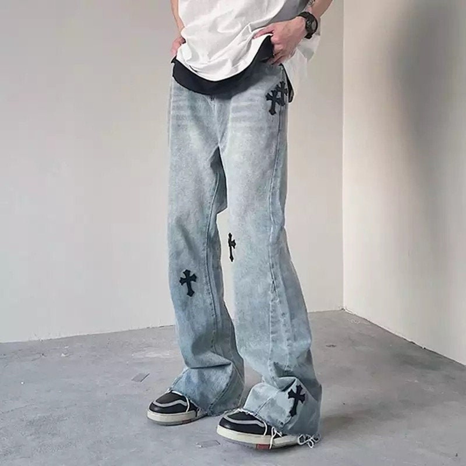 Chrome Hearts Cross Patch Jeans Streetwear Style Man Woman | Etsy