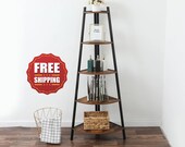 Ladder Corner Bookshelf, Vintage Corner Plant Shelf, Industrial Reclaimed Wood Shelf, 5 Tier Corner Bookcase For Home Office Books Display