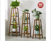 Tall Bamboo Plant Stand, Indoor Ladder Plant Shelf, Modern Tiered Plant Rack For Multiple Plant Pots, Corner Plant Stand For Home And Office