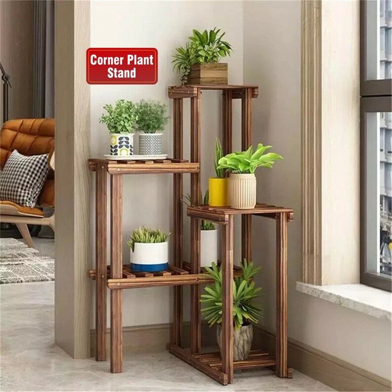 Indoor Multi Tier Wood Plant Stand Corner Tiered Plant Stand Etsy