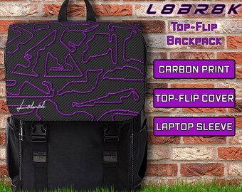 L8BR8K Top-Flip Backpack PURPLE Carbon-Prix | Back to School | Kids Backpack | Laptop Sleeve | Racing Backpack | Racetrack Backpack