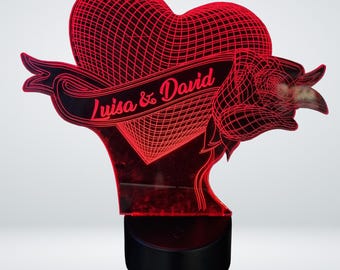 Personalisierte LED-Lampe mit Herz-Design – Romantisches Geschenk für Paare, Hochzeiten & Jubiläen – Mit Namen Gravur
