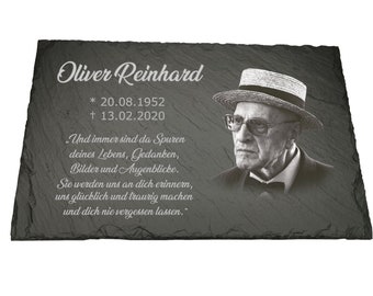Gedenktafel aus Schiefer mit Gravur | Grabschmuck Grabplatte Grabstein mit Foto | 30x20cm - wetterfest