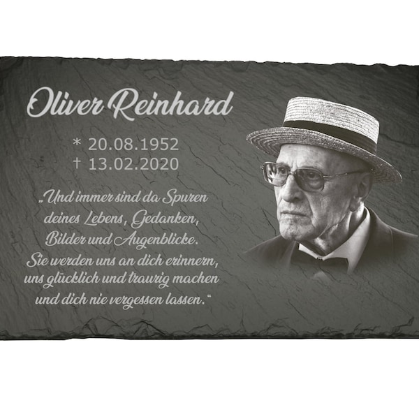 Commemorative plaque made of slate with engraving | Grave decoration Grave slab Gravestone with photo | 30 x 20 cm - weatherproof