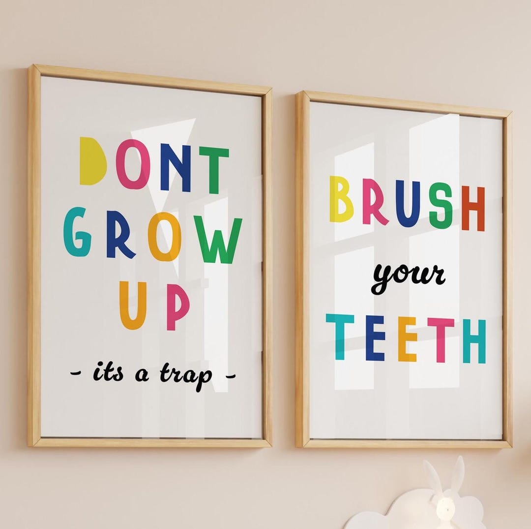 Funny Brush Your Teeth Poster for Kids | Bathroom Wall Art Printable ...