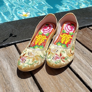 Golden Bridal Shoes, Chinese Wedding, Bridal Shoes, Wedding Gift, Traditional Handmade Goldfish Wedding Shoes