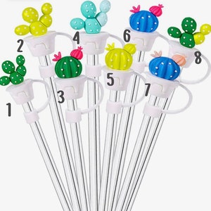 8 Pcs Silic Straw Cover Cap Reusable Ed D- Cute Plant Straw Tips