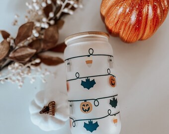 Pumpkins, Candy Corn, Ghost & Bats 16 oz| Beer Can Glass |Spooky season| Glass Can| fall glass can  |Sublimation| Fall Cups