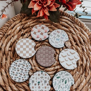 Car Coasters| Car Accessories|Set of 2 Car Coasters|Themed Coasters| Trendy Coaster|Smiley Face car Coasters|Floral Gifts|Stockings Stuffer