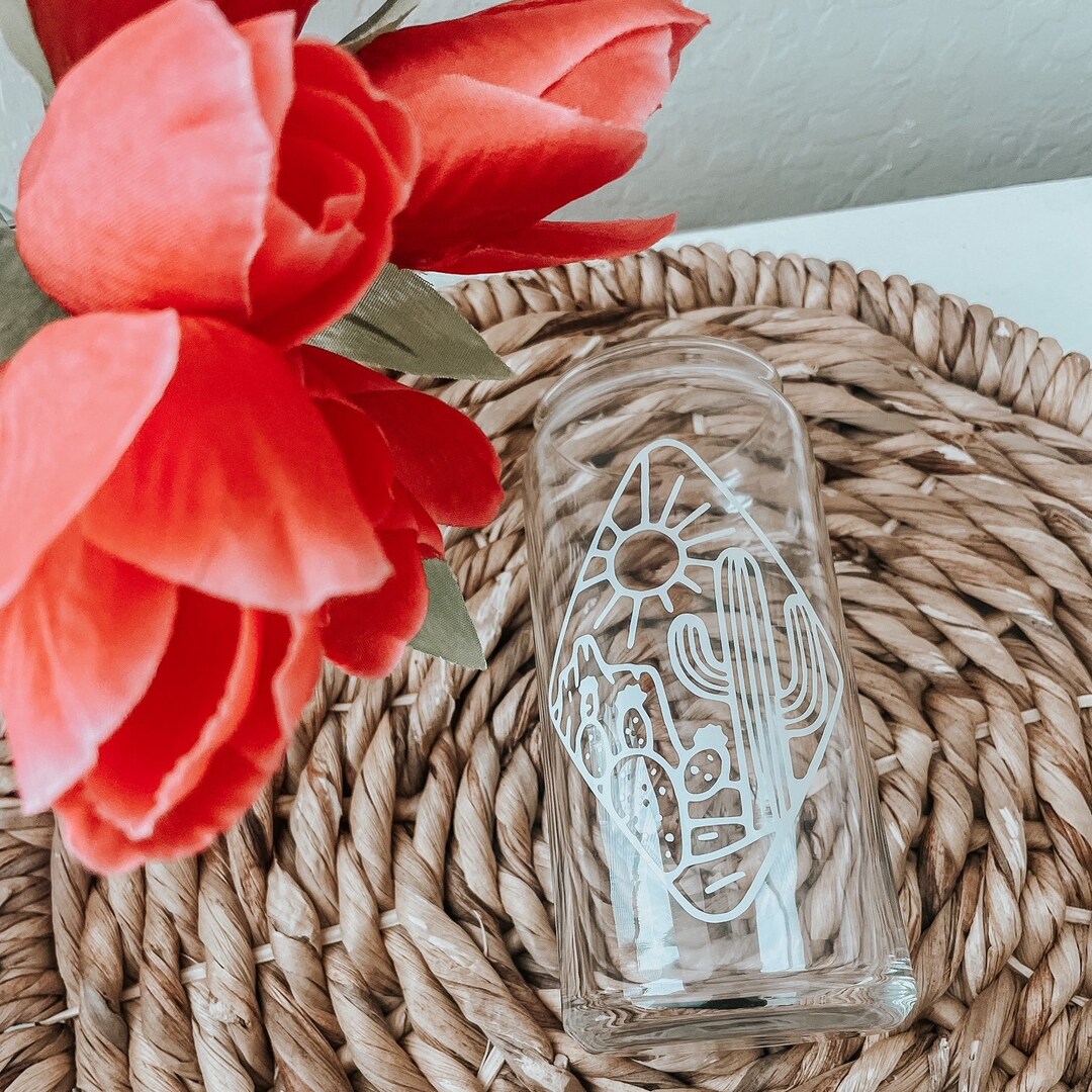 Desert Cactus Themed 16 Oz Beer Can Glass Soda Can Glass 20 Oz