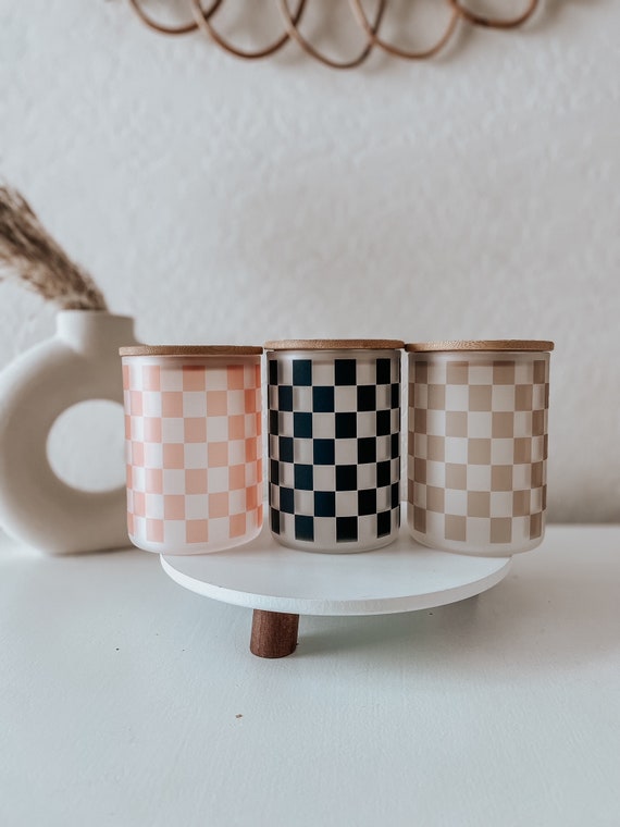15oz  Checkered Mugs| Frosted glass mug |Sublimation| Neutral mama glass| Checkered cup| Boho Glass| Christmas mug|