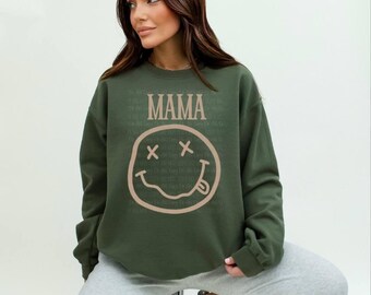 Mama + Mini Smiley Face| cozy sweatshirt, trendy comfy sweatshirt, sweatshirt, gift for her| comfort colors tee, funny sweatshirts
