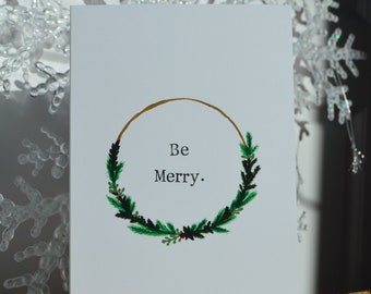 Wreath Holiday Inspired Card, Christmas card,  Greeting Card, Blank Greeting Card, Mountain Card, Floral wreath Card, Canadian art