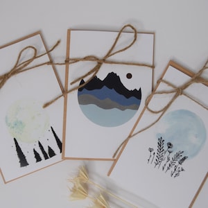 Lot de cartes de vœux sur le thème de l'hiver, Lot de cartes pour les fêtes, Lot de 3 cartes, Motifs peints à la main, Cartes fabriquées au Canada, Cartes de Noël Montagne