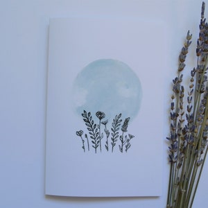 Carte de vœux Blooming Moon, Carte de vœux vierge, Design peint à la main, Blooming Moon, Boho Moon card, Floral Moon, Holiday Card, Anniversaire