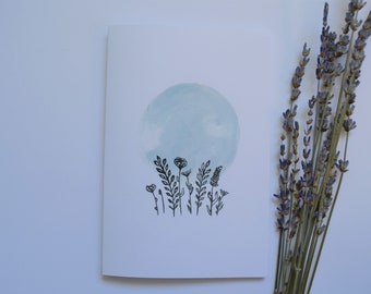 Blooming Moon Greeting Card, Blank Greeting Card, Hand Painted design, Blooming Moon, Boho Moon card, Floral Moon, Holiday Card, Birthday
