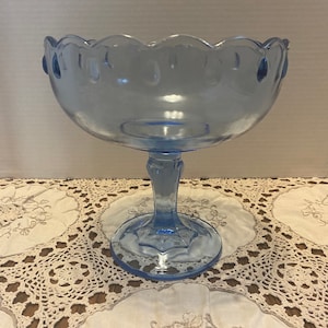 Vintage Indiana blue tear drop pattern pedestal bowl