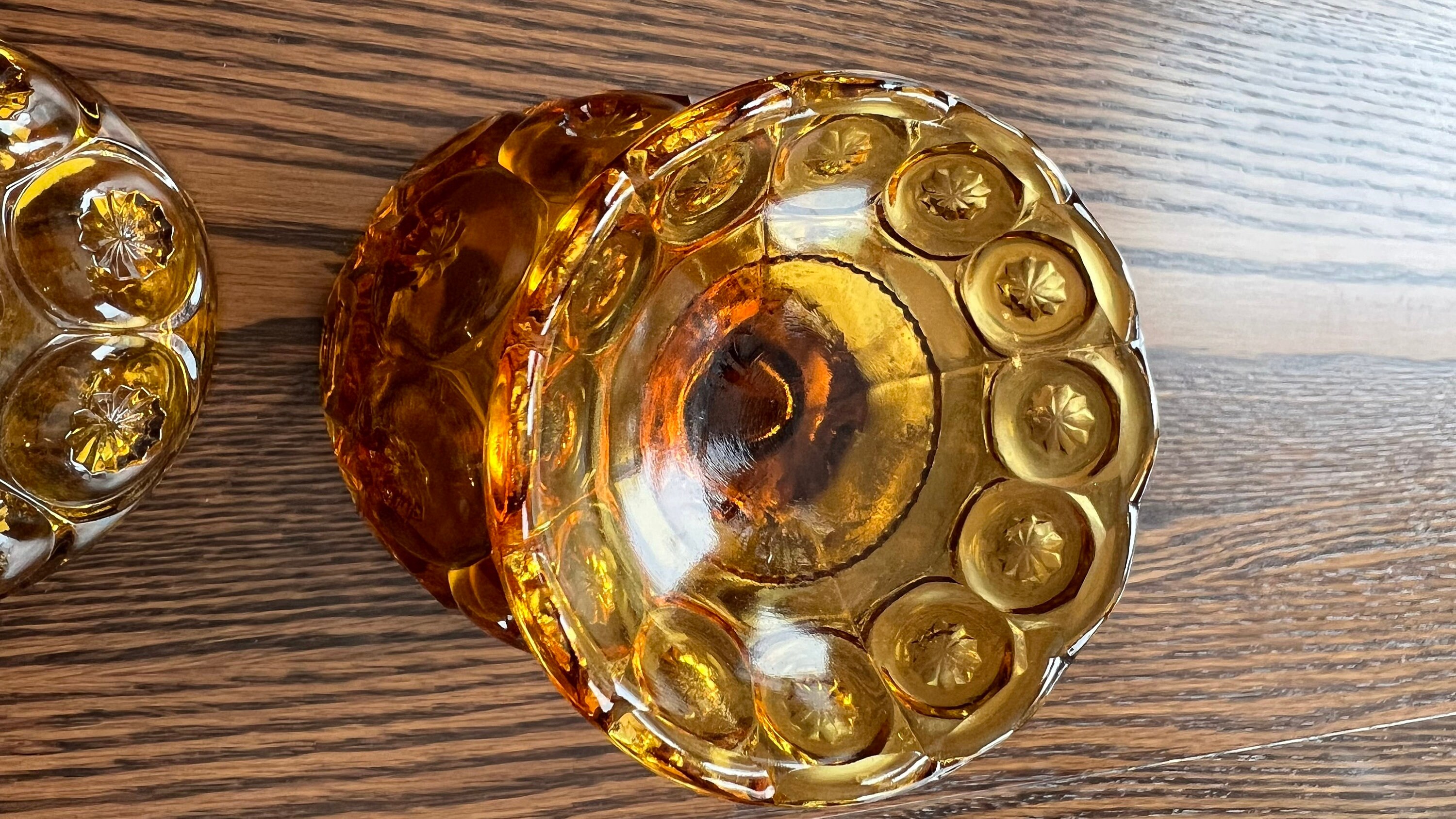 Vintage LE Smith Moon and Stars Yellow/amber Footed Covered