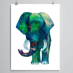 Impresión digital de elefante abstracto, pintado a mano en acrílico A2 (59.4cm x 42cm)