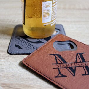 Custom Engraved Leather Coaster with Bottle Opener