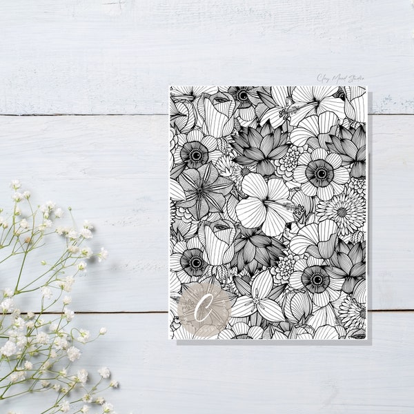 Secret Garden  | Polymer Clay Transfer Sheet |  Water Soluble Transfer Paper | B&W 019