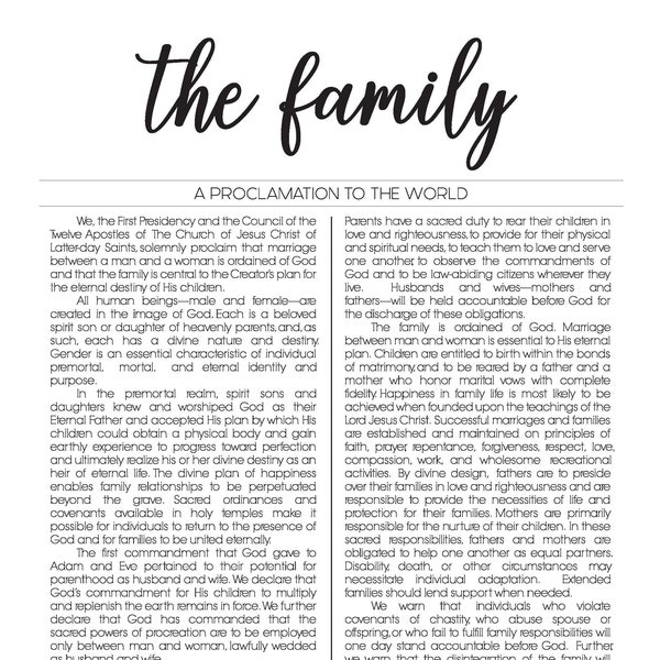 The Family: A Proclamation to the World - Digital Print - LDS Religious Wall Art - Church of Jesus Christ of Latter-Day Saints - 11x14