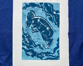 Aries | handmade zodiac block print | astrology art | astrological decor | unique signed artist print