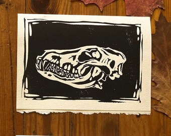 Skull Greeting Cards | Wolf Skull Linocut Prints| Set of Four Halloween Greeting Cards | Handmade Halloween Cards | Blank Halloween Cards