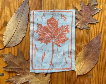 Maple Leaf Patch | Autumn Leaf Patch | Fabric Fall Leaf | Block Print Patch | Upcycled Fabric Patch | Visible Mending