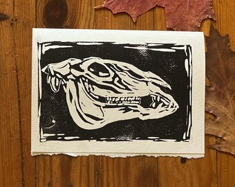Skull Halloween Cards | Horse Skull Linocut Prints | Set of 4 Halloween Greeting Cards | Sleepy Hollow Block Prints