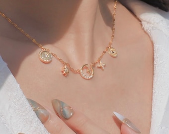 Wanderlust Moon & Star CZ - Choker