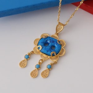 Handmade Gold Plated Evil Eye Necklace: Turquoise Boho Pendant