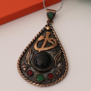 Handmade Silver Vav Elif Pendant: Black Onyx Ottoman Islamic Necklace