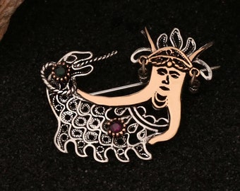 Medium Size Filigree Silver Shahmaran Brooch, Handmade Mythological Serpent Queen Pin, Unique Gift for Women, Turkish Jewelry Accessories